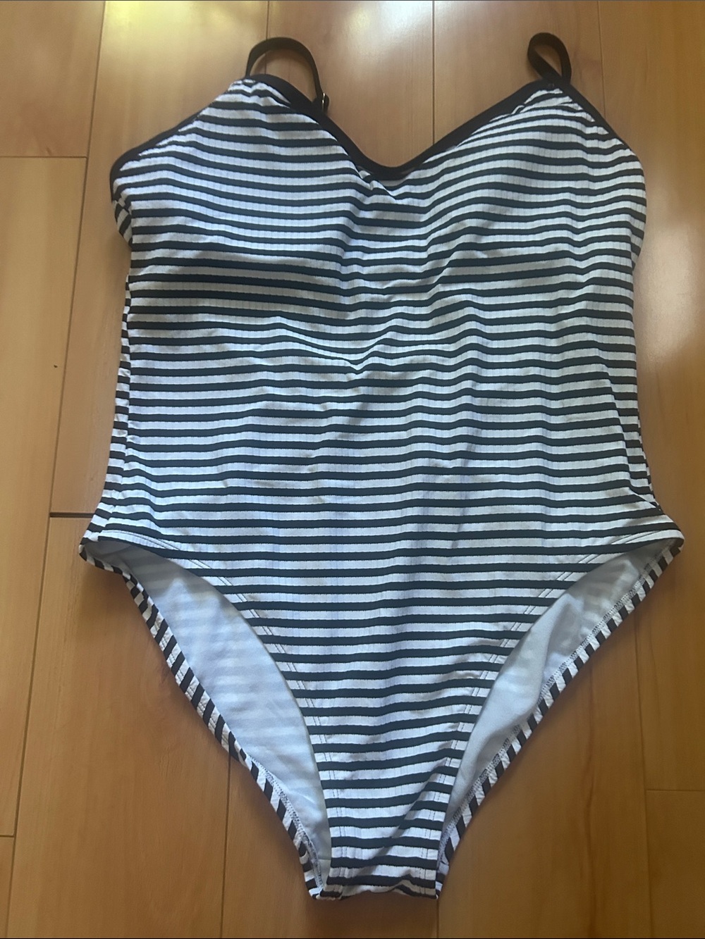Shade & Shore Black and White Striped One-Piece Swimsuit